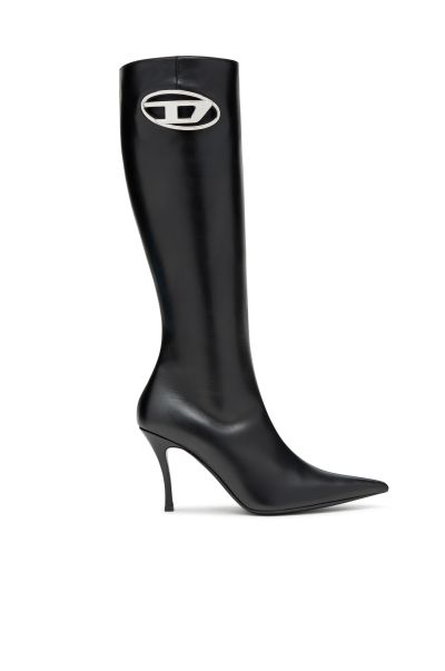 Women Boots Diesel Black D-Venus Hbt|D-Venus Hbt - Leather Boots With Oval D Plaque